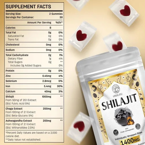 Vista 2 de Gomitas Shilajit de 1400 mg Shilajit, gomitas orgánicas puras del Himalaya con Ashwagandha, shilajit del Himalaya para hombres, más de 85 minerales