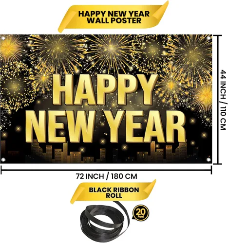 Vista 3 de KatchOn, Cartel extra grande de feliz año nuevo – 72 x 44 pulgadas Cartel para noche de fiesta de Año Nuevo Fondo de Nochevieja