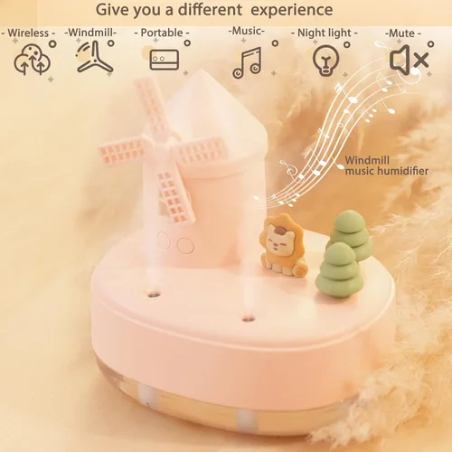 Vista 6 de Humidificadores ultrasónicos para dormitorio y oficina, humidificador de niebla fría con caja de música, humidificador de viento giratorio para bebé