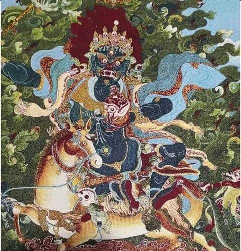 Vista 4 de Bordado de seda tibetano Thangka budismo Shri Devi Budista Protector Tangka Yoga Budista Tapiz Colgante de pared Arte de pared Decoración del hogar