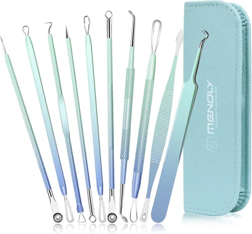 Vista 9 de MENOLY Kit de herramientas para reventar espinillas, 10 piezas, herramienta para eliminar espinillas, para acné, espinillas, comedones, acné, nariz