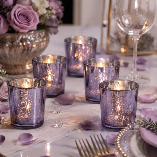 Vista 4 de LETINE 6 portavelas votivas moradas, tamaño votivo estándar para velas votivas regulares, soporte para velas de té para decoración del hogar Púrpura