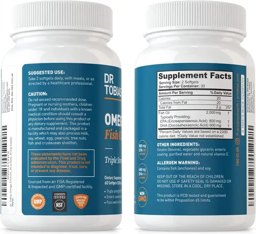 Vista 8 de Dr. Tobias Omega 3 Aceite de pescado y suplementos de apoyo para las articulaciones, apoya el corazón, el cerebro, el sistema inmunológico, la salud