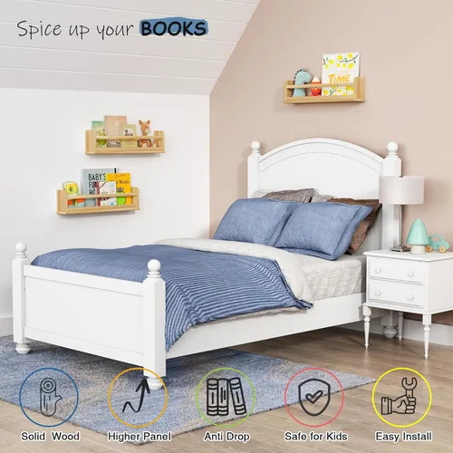 Vista 5 de Harwaya Estantería de pared de madera natural para dormitorio de niños, juego de 3, estantes flotantes de madera de 24 pulgadas para habitación