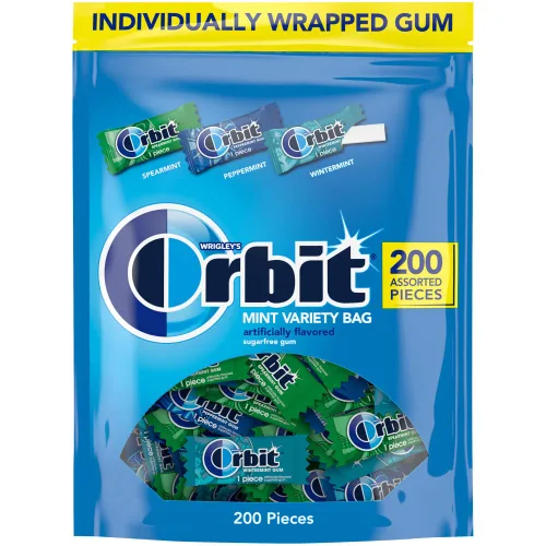 Vista 3 de Orbit - Goma de mascar con sabor a menta, menta verde y menta de invierno, paquete al por mayor sin azúcar, bolsa de 200 piezas, 13.4 oz Minty