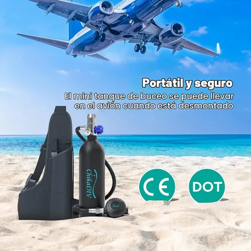Vista 6 de Mini tanque de buceo con capacidad de 1 litro, tanque de buceo portátil con bomba de mano, equipo de buceo apto para rescate de emergencia, pesca