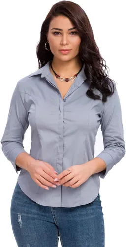 Vista 16 de Camisas con botones para mujer, oficial, formal, manga 3/4, color blanco, elástica, camisa de vestir de verano