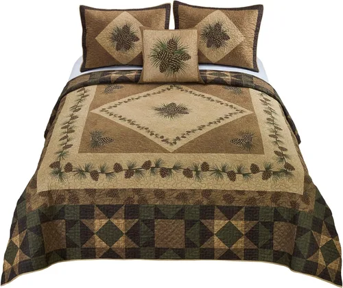 Vista 2 de Juego de ropa de cama Queen de poliéster Donna Sharp - 4 piezas - Juego de edredón Antique Pine Lodge con edredón Queen, dos fundas de almohada