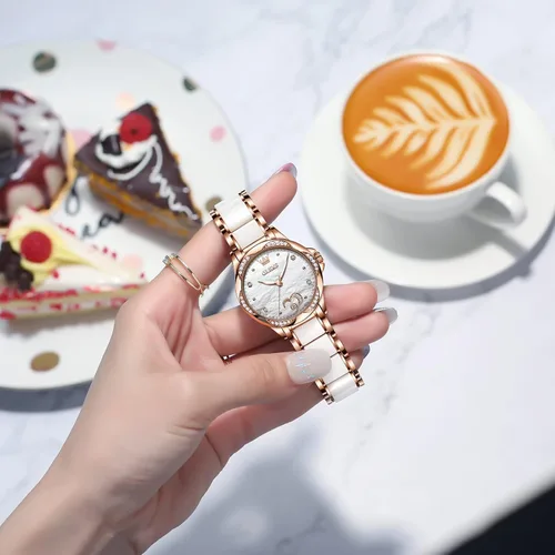 Vista 2 de OLEVS Watch WomenLadies Small Wrist Watch with Two Tone Stainless Steel Ceramic Bracelet Fashion Rose Gold Womens WatchesLuxury Diamond Watches for