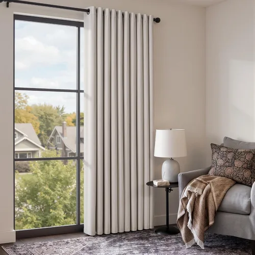 Vista 15 de Cortinas de 100 pulgadas extra anchas 100% opacas marfil con ojales, lino Natural