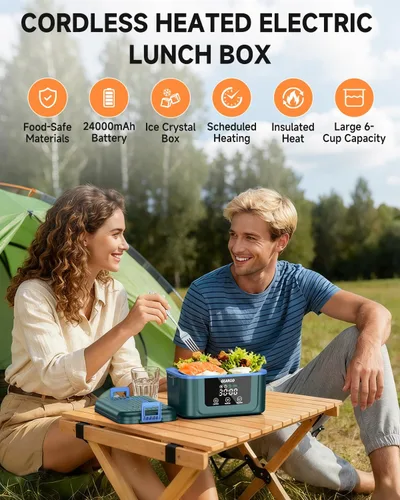 Vista 6 de GEARGO 𝟐𝟎𝟐𝟔 Actualizado Caja de Almuerzo Eléctrica Inalámbrica, 6.3 Tazas & Caja de Almuerzo Calentada Recargable de 20000mAh con Caja de Cristal
