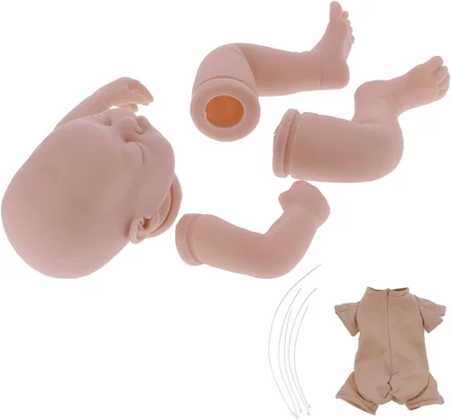 Vista 7 de Kit de 19 muñecas – Molde de muñeca bebé sin pintar con extremidades, cabeza, cuerpo de tela, ojos y accesorios