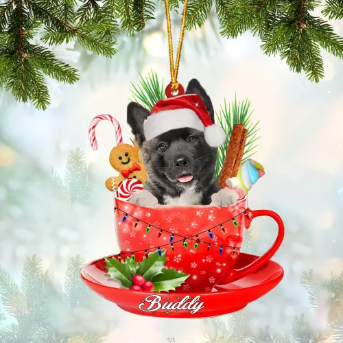 Vista 4 de Alaskan Malamute - Adorno de tetera de perro sentado en una tetera de Navidad, adorno de Navidad con nombre personalizado, adorno de automóvil