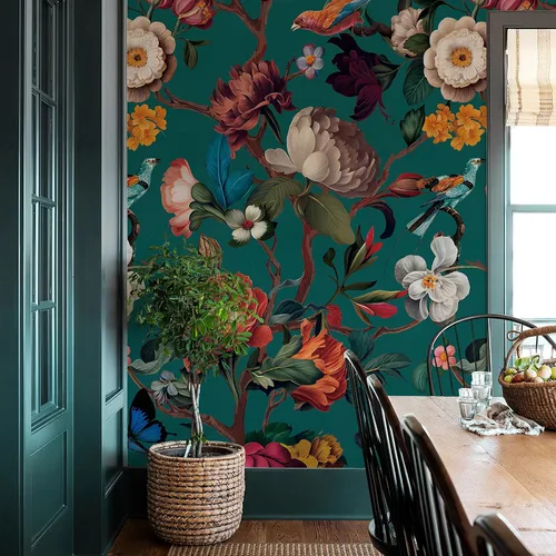 Vista 9 de Zeeko - Mural de papel pintado floral de despegar y pegar, papel pintado de flores beige para dormitorio, fondo de TV, murales de pared grandes