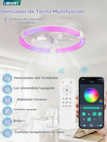 Vista 6 de LEDIARY Ventilador de techo con luz, lámpara de bajo perfil de 20 pulgadas Blanco