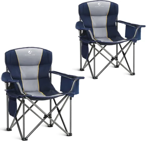 Vista 14 de ALPHA CAMP Silla de Camping Plegable de Gran Tamaño, Soporte Resistente de 450 LBS, Marco de Acero Plegable, Silla con Brazos Acolchados