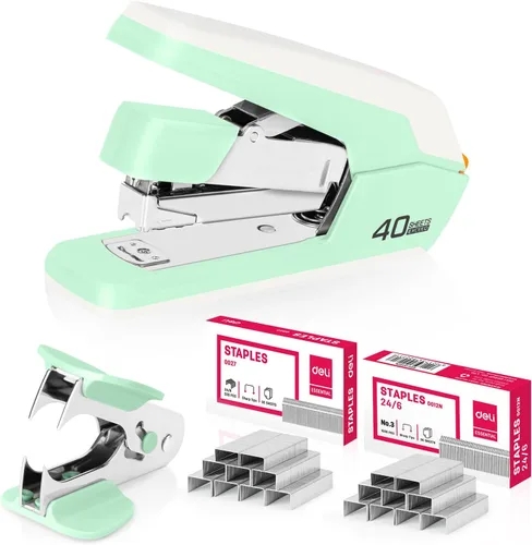Vista 12 de Deli Engrapadora, grapadoras sin esfuerzo para escritorio, grapadoras resistentes, color negro 40 Sheet Capacity,One Touch , No Effort, Easy to