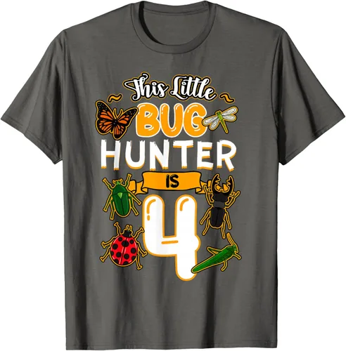 Vista 63 de Camiseta de fiesta de cumpleaños de insectos de este cazador de insectos de 4 años, Negro, S
