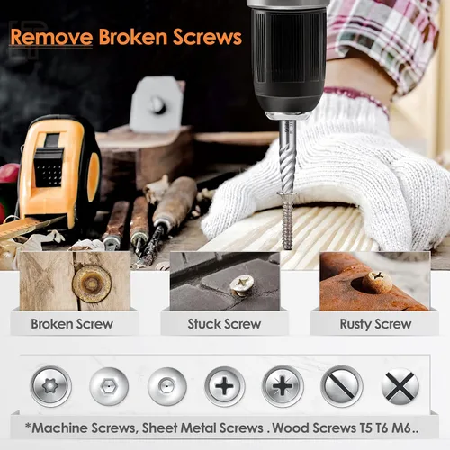 Vista 4 de 5Pcs Screw Extractor Set Spiral Flute Bolt Extractor Set Cr-MO Easy Out Bolt Extractor Set for Removing Stripped Screws and Broken Bolts