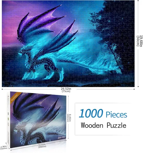 Vista 3 de Rompecabezas de 1000 piezas de dragón en las montañas clásico rompecabezas para adultos, kit de bricolaje, juguete de madera, regalo único