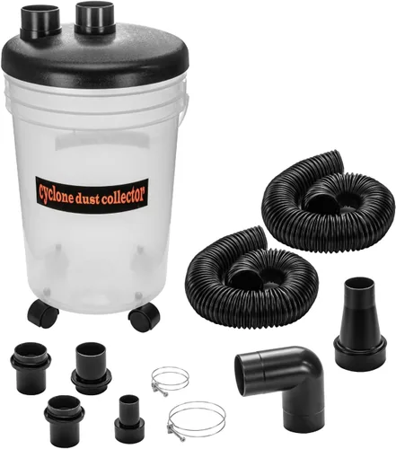Vista 9 de POWERTEC Kit separador de codos y acopladores de recogida de polvo ciclónico 70292V de 4 pulgadas para contenedores de desechos de carpintería Kit
