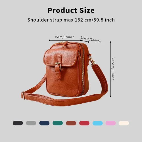 Vista 8 de Bolso cruzado de cuero para mujer, bolsa de mensajero antirrobo con gran capacidad, ranuras para tarjetas incorporadas, bolsa de hombro
