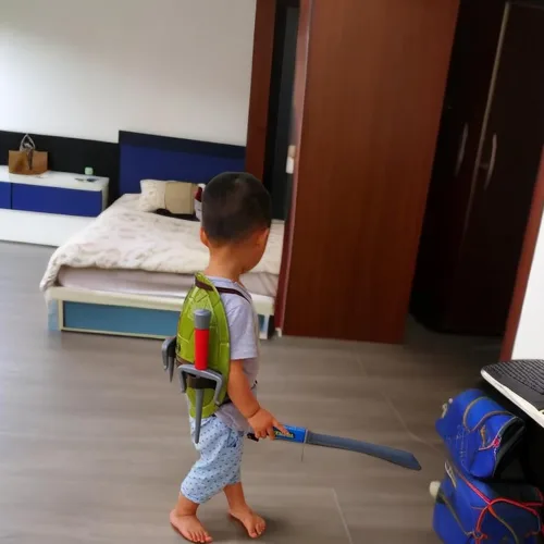 Vista 8 de Armas de juguete ninja, disfraz de concha de tortuga para niños, juego de rol para niños, disfraz de armas ninja para fiestas de niños