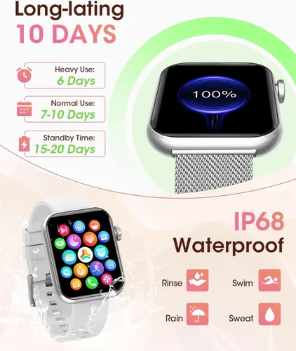 Vista 8 de Reloj inteligente para iPhone Android, relojes de fitness para gusanos con monitor de sueño/frecuencia cardíaca/spO2/presión arterial, reloj