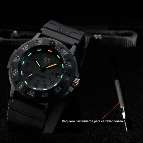 Vista 4 de Luminox FPX.3000.21H.2.K - Correa de reloj de 0.827 in, correa de repuesto de goma negra con hebilla de acero inoxidable para 3000 3001, negro/gris