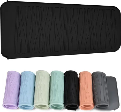 Vista 25 de Alfombrilla de silicona resistente al calor con bolsa para herramientas de peinado del cabello, 1 unidad, gris, silicona, plana, cabello seco, 11 x