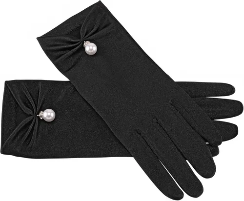 Vista 4 de Ayliss Guantes cortos de boda para mujer, de satén, para fiesta de ópera, de los años 20, para ocasiones especiales, vestido formal, baile, cosplay