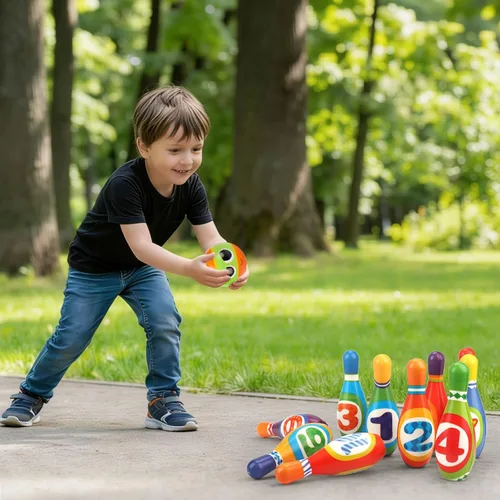 Vista 4 de Juego de bolos para niños AugToy 2-5 años, juego de bolos de interior suave para niños de 1, 2, 3, 4 años, niños y niñas, 10 pines de bolos