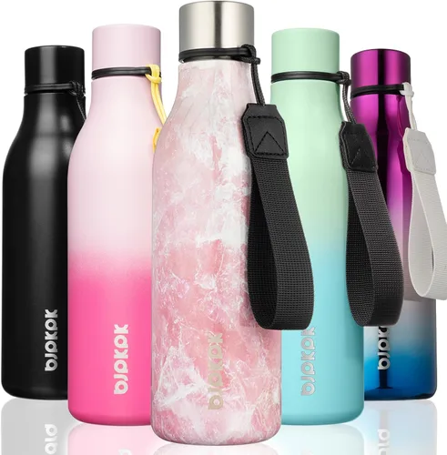 Vista 69 de BJPKPK Botellas de agua aisladas, botella de agua de metal de acero inoxidable de 12 onzas con correa, sin BPA a prueba de fugas, jarras, tazas