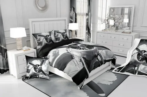 Vista 4 de Erosebridal Juego de ropa de cama con diseño de avión tamaño individual para niños y niñas, funda de edredón aeroespacial de aviación, gris y gris