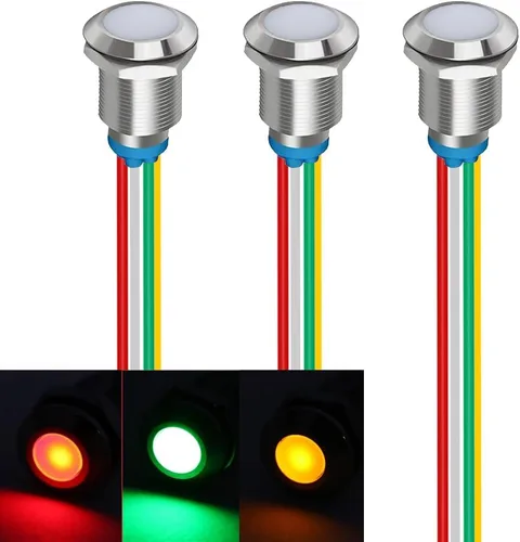 Vista 26 de Gebildet 5 piezas de luz piloto indicadora LED de plástico AC/DC 12-24V, tamaño del orificio de montaje 12 mm (rojo/naranja/azul/verde/blanco)