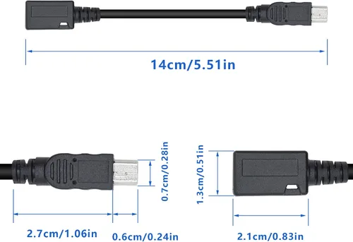 Vista 4 de Cable adaptador micro USB a mini USB, 5.5 in, macho 5P a hembra 5P, soporta transferencia de datos, carga y sincronización