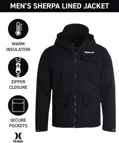 Vista 2 de Hurley Chaqueta de Invierno para Hombre - Parka Cálida con Cremallera y Capucha, Forrada de Sherpa, con Múltiples Bolsillos (Tallas S-XL)