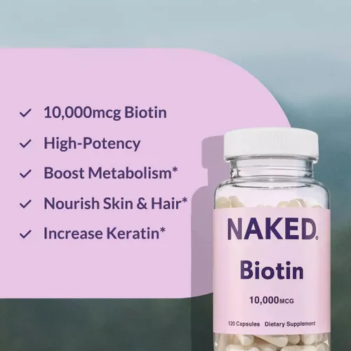 Vista 4 de NAKED Biotin 10,000mcg - Max Strength Vitamin B7 Supplement for Healthy Hair, Skin & Nails Support - Non-GMO, Gluten-Free, Vegan - Supports Keratin