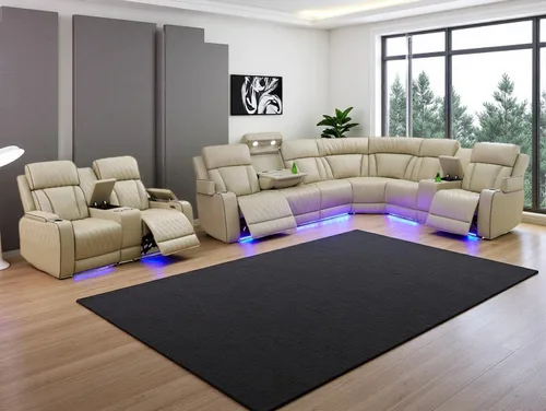 Vista 29 de Juego de sofá de cuero transpirable con puerto USB, 5 sofás seccionales reclinables en forma de L y 2 sillas, juego de sofá seccional reclinable
