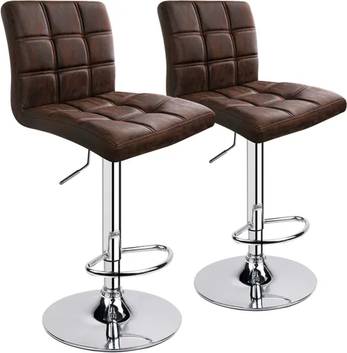 Vista 13 de Taburetes de bar ajustables de piel sintética moderna con espalda, juego de 2, taburete giratorio de altura de mostrador por Leopard (beige)