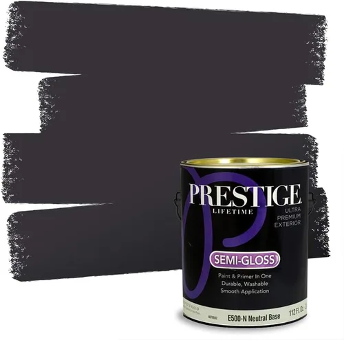Vista 156 de PRESTIGE Pinturas Pintura Exterior e Imprimación en Uno, 1 Galón, Mate, Combinación Comparable de Sherwin Williams* Black Magic* SW6991-PCM
