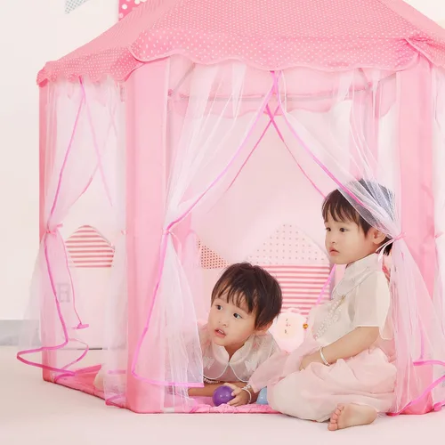 Vista 4 de Tienda de campaña y luces hexagonales para niños, casa de juegos para niños, 55 x 53 pulgadas