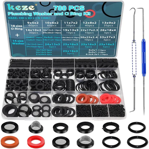 Vista 11 de KEZE Kit Surtido de 96 Piezas de Arandelas para Grifos de 10 Tamaños con Tornillos Bibb de Latón, Surtido de Arandelas de Goma Planas y Biseladas