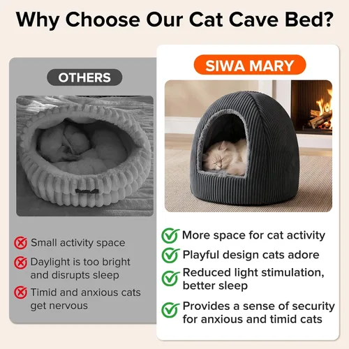 Vista 3 de Camas para gatos 2 en 1 para gatos de interior, cama cerrada con almohada