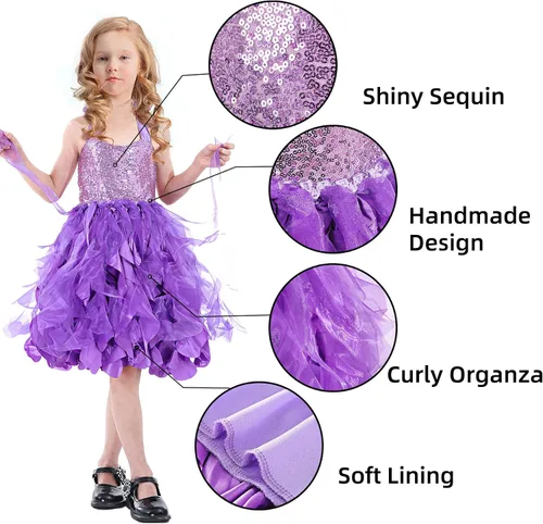 Vista 3 de Vestido tutú para niñas, vestido de tul con lentejuelas, vestido de princesa para niñas pequeñas, disfraz de fiesta de cumpleaños brillante