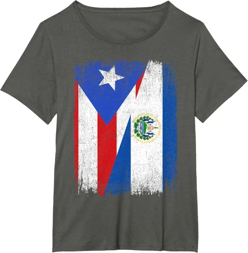 Vista 46 de Camiseta Half Puerto Rico El Salvador Flag Orgullo Salvadoreño Roots