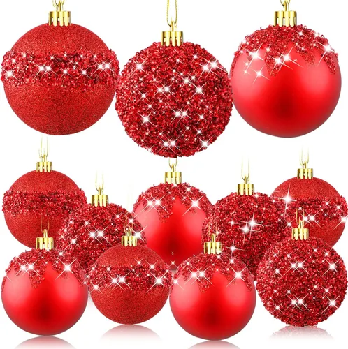Vista 16 de Syhood 12 adornos de bolas de Navidad con purpurina y lentejuelas con diamantes de imitación, decoraciones de Navidad para colgar en árboles