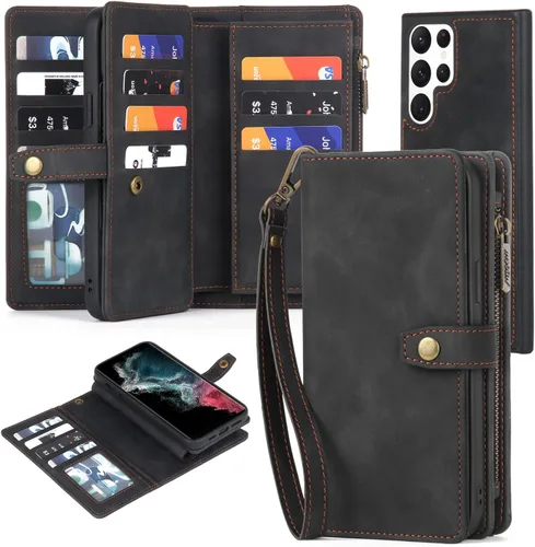 Vista 17 de TwoHead - Funda tipo cartera para Samsung Galaxy S22, 11 tarjeteros, color negro Sueño Negro