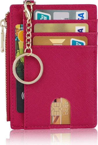 Vista 7 de Suweibuke - Billetera delgada de bolsillo, con bloqueo RFID, tarjetero para tarjetas de crédito, mosquetón en D, ventana para identificación
