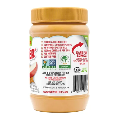 Vista 3 de Wowbutter pasta natural sin cacahuate, crocante, frasco de 1.1 libras